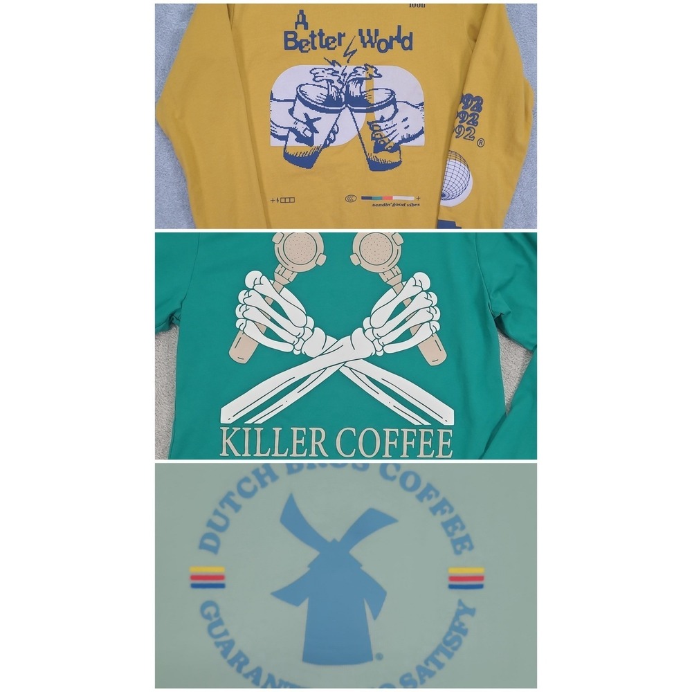 Dutch Bros Coffee Mens Graphic Shirt Lot Sz Small 2 Long Sleeve 1 Short Sleeve
